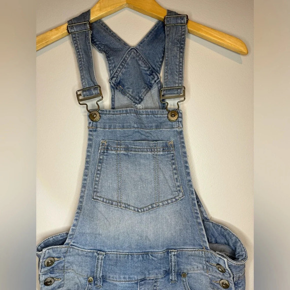Blue Spice Light Wash DESTROYED Denim Overall DAISY DUKE'S Shorts Girl SZ 1 - Picture 3 of 8